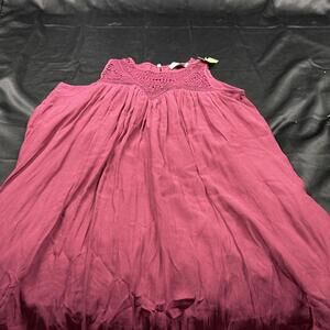 The Loft WOMENS Maroon Lace Neckline Tank Mini Dress Petite S NWT